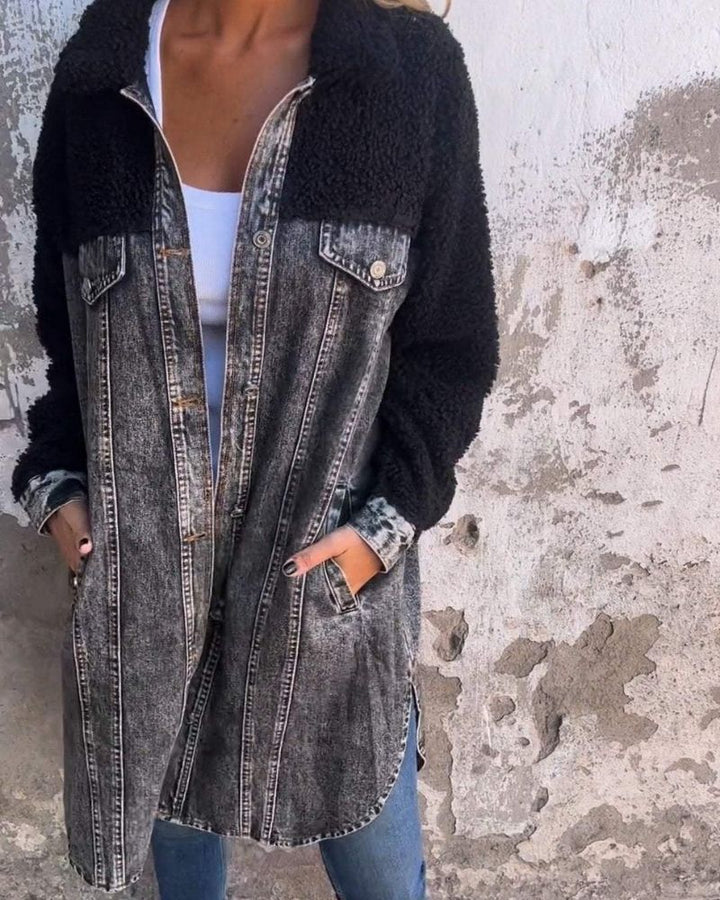 MARISA - Elegant denim jacket with single button closure and lapel for a trendy look