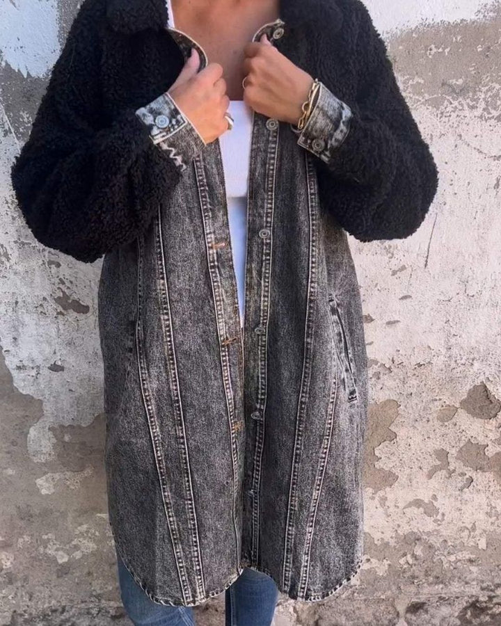 MARISA - Elegant denim jacket with single button closure and lapel for a trendy look