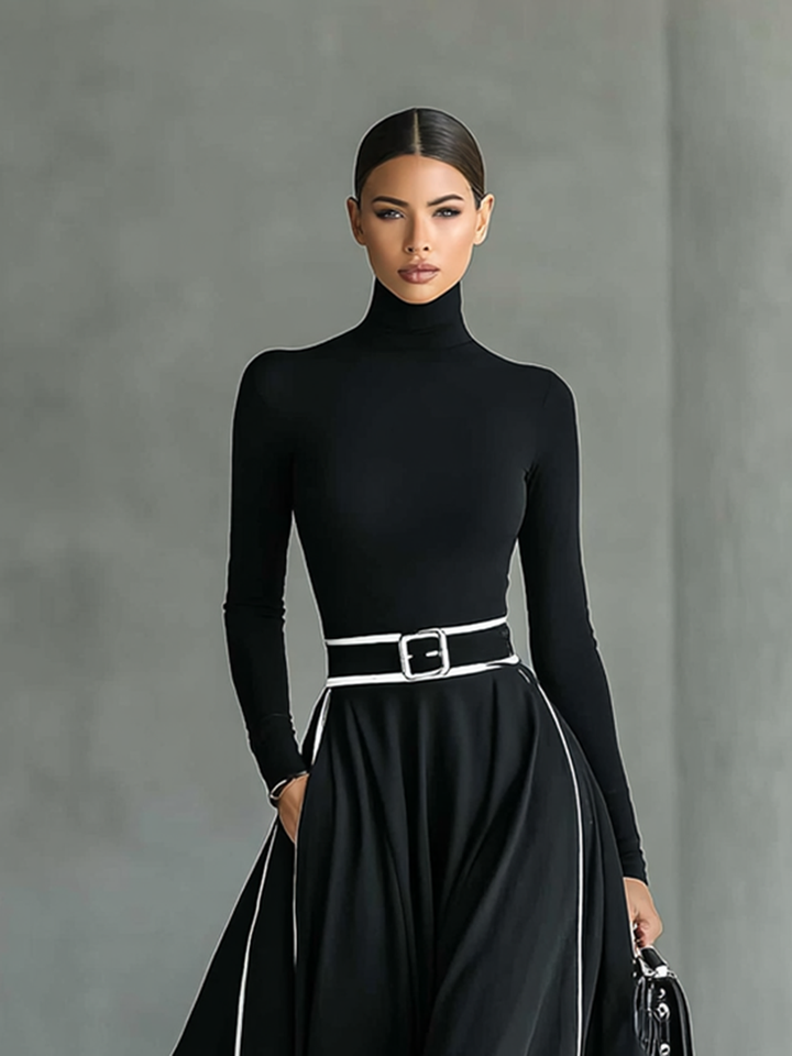 Romilly - Elegant Long Sleeve Dress with a Belt
