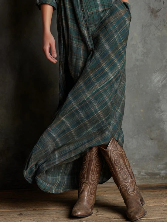 Jaelyn - Elegant Maxi Dress with Stylish Green Checkered Collar