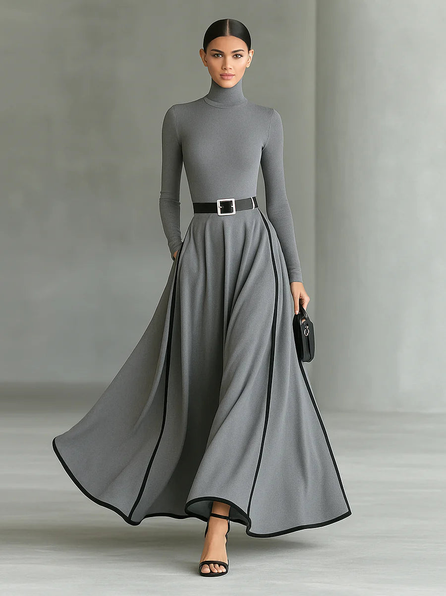 Romilly - Elegant Long Sleeve Dress with a Belt