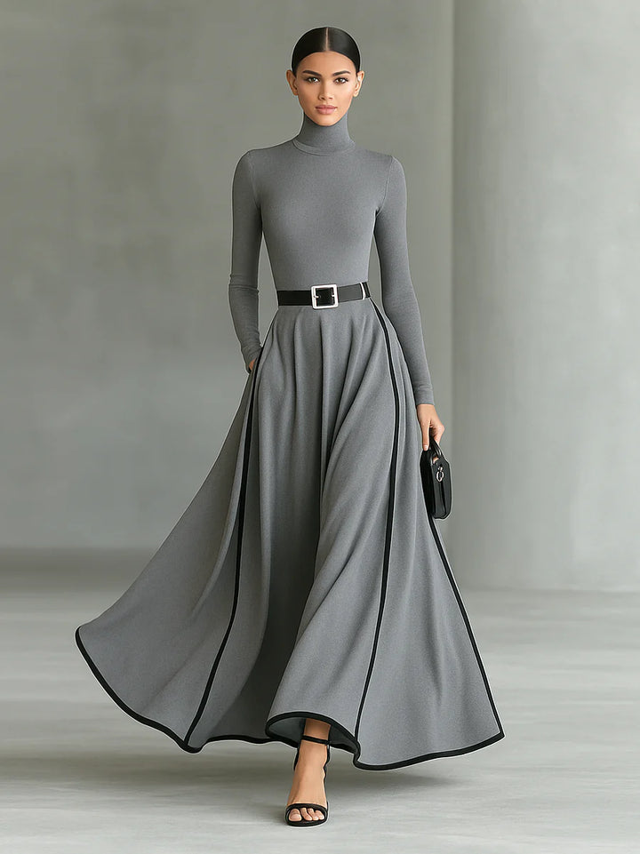 Romilly - Elegant Long Sleeve Dress with a Belt